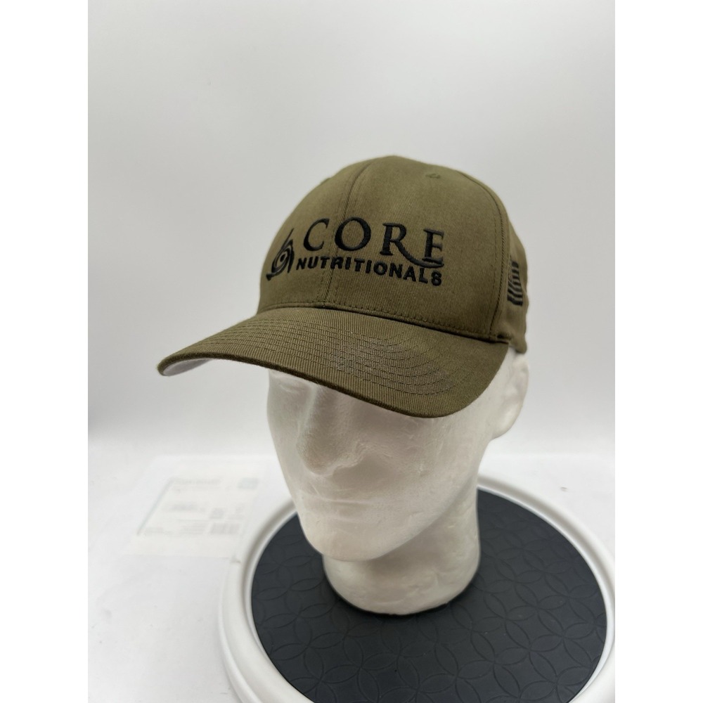Core Nutritionals Crush It Flexfit Hat S/M Olive USA Flag Fitted Baseball Cap